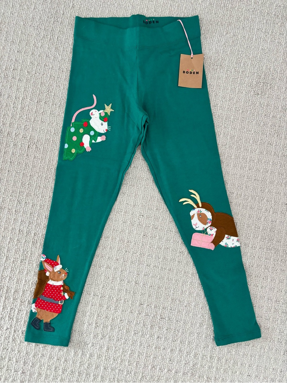 Mini Boden Teal Holiday Appliqué Kids Leggings